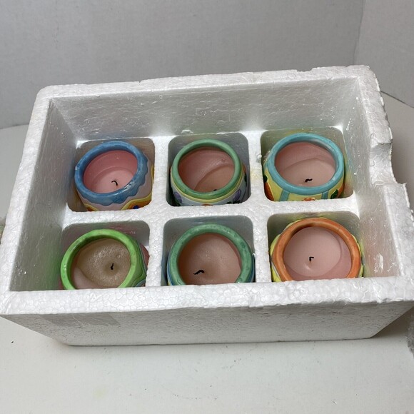 Set of 6 EASTER Egg Candles/lids Ceramic Hand Painted Assorted 2"x 3"OriginalBox - Picture 5 of 8
